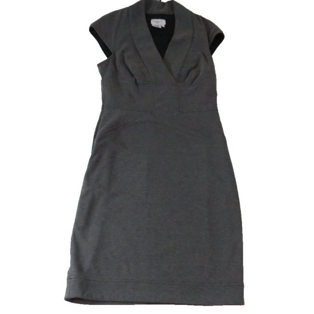 Y2K Maggy London V Neck Cap Sleeve Office Dress Knee Length Gray Women's Size 12